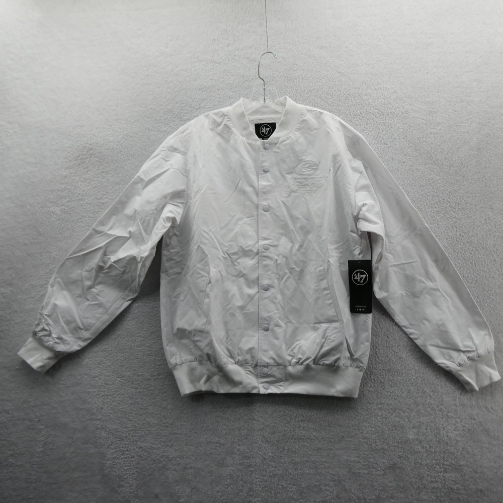 47 Brand Bomber Jacket Mens Medium Florida Gators White Snap Front Lightweight